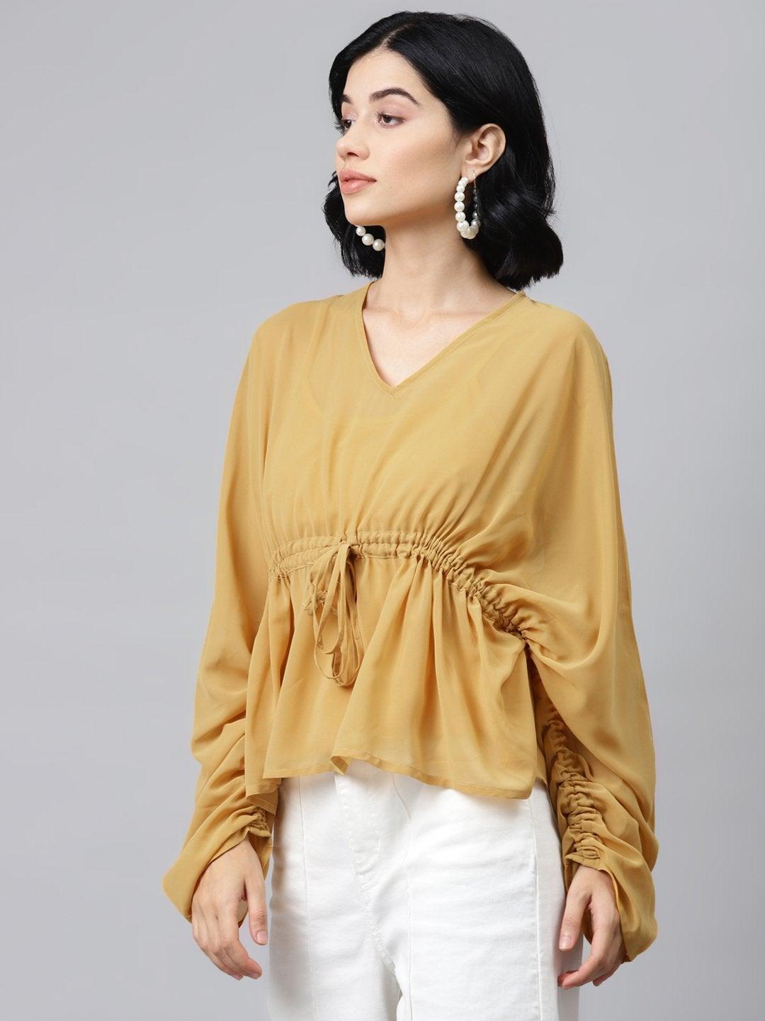 Women's Mustard Drawstring Top - SASSAFRAS - Indiakreations