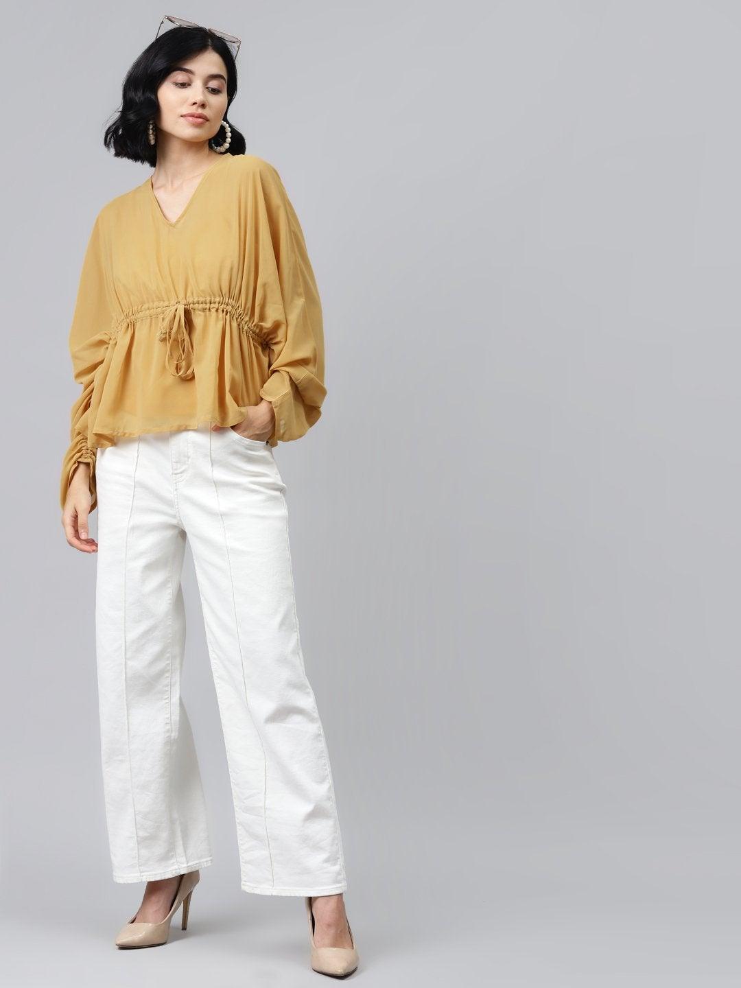 Women's Mustard Drawstring Top - SASSAFRAS - Indiakreations