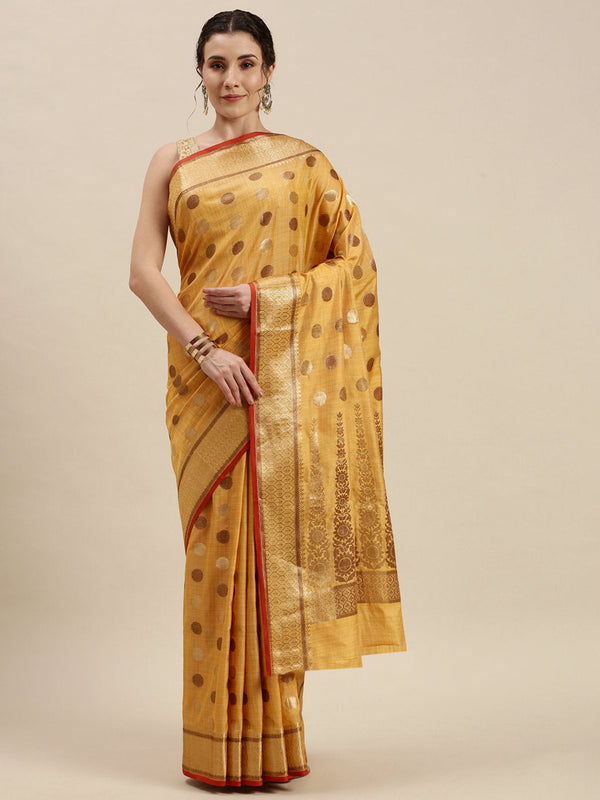 Women's Yellow Cotton Handloom Woven Work Traditional Saree - Sangam Prints