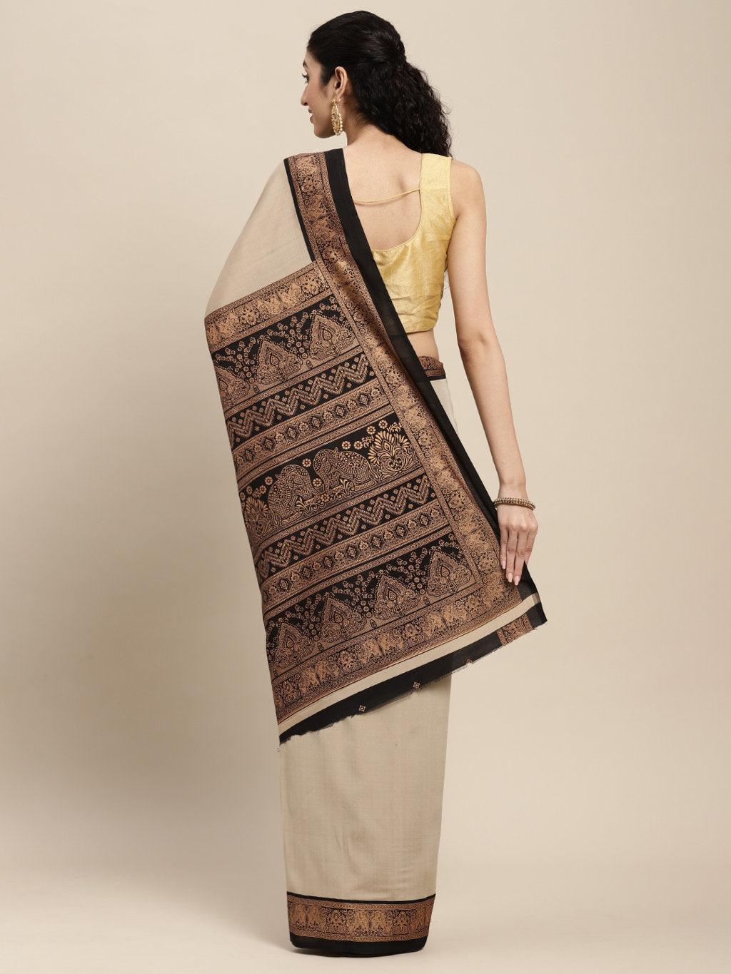 Women's Beige Art Silk Woven Work Traditional Saree - Sangam Prints - Indiakreations