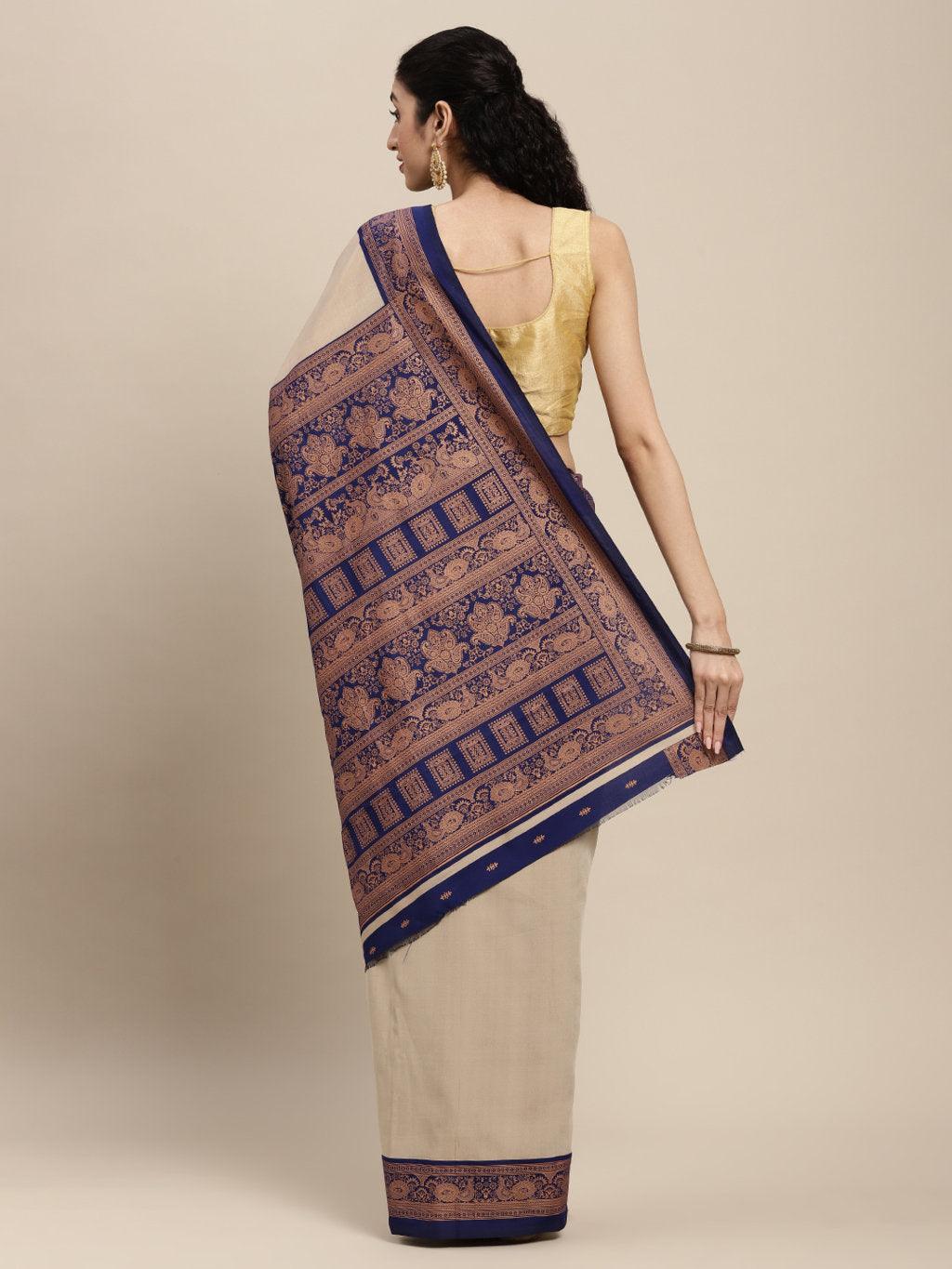 Women's Beige Art Silk Woven Work Traditional Saree - Sangam Prints - Indiakreations