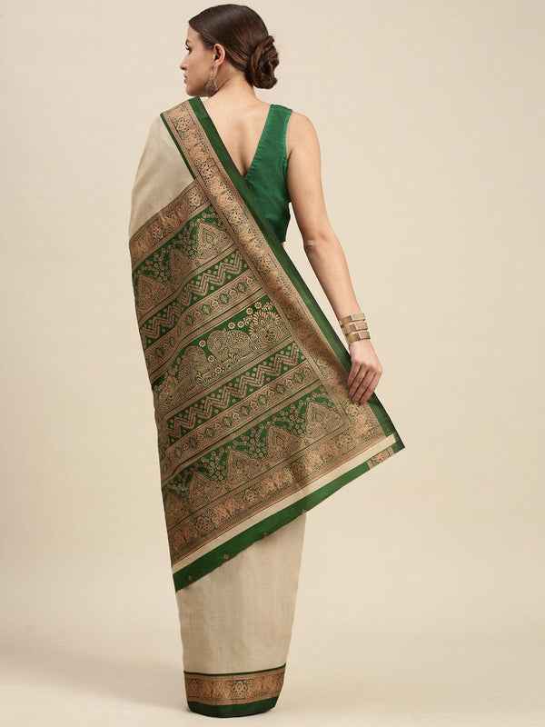 Women's Beige Crepe Printed Daily Wear Saree - Sangam Prints - Indiakreations