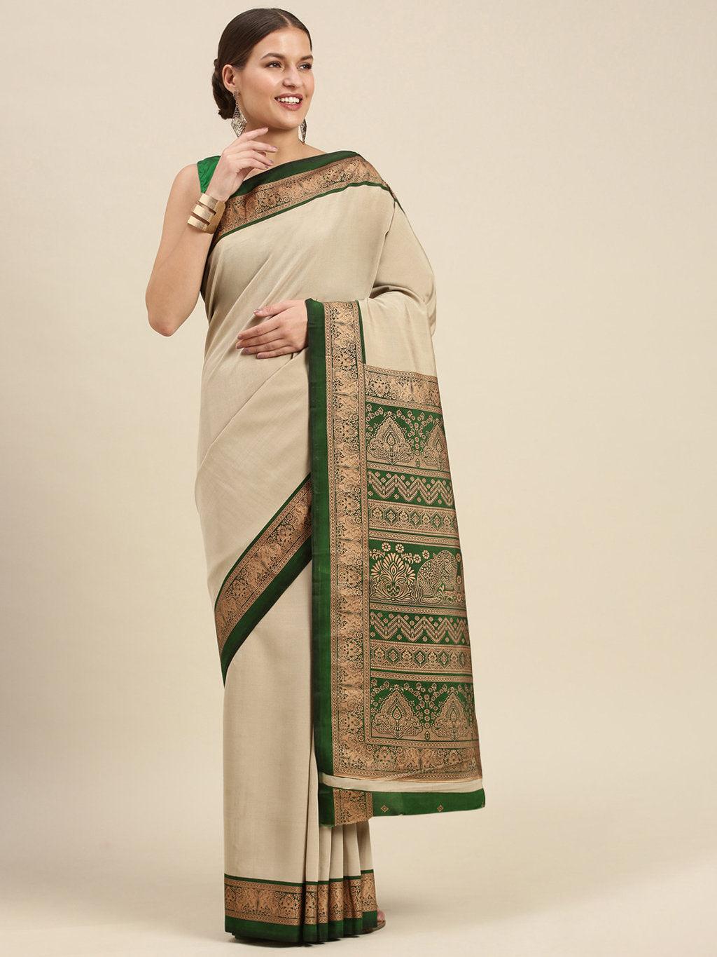 Women's Beige Crepe Printed Daily Wear Saree - Sangam Prints - Indiakreations