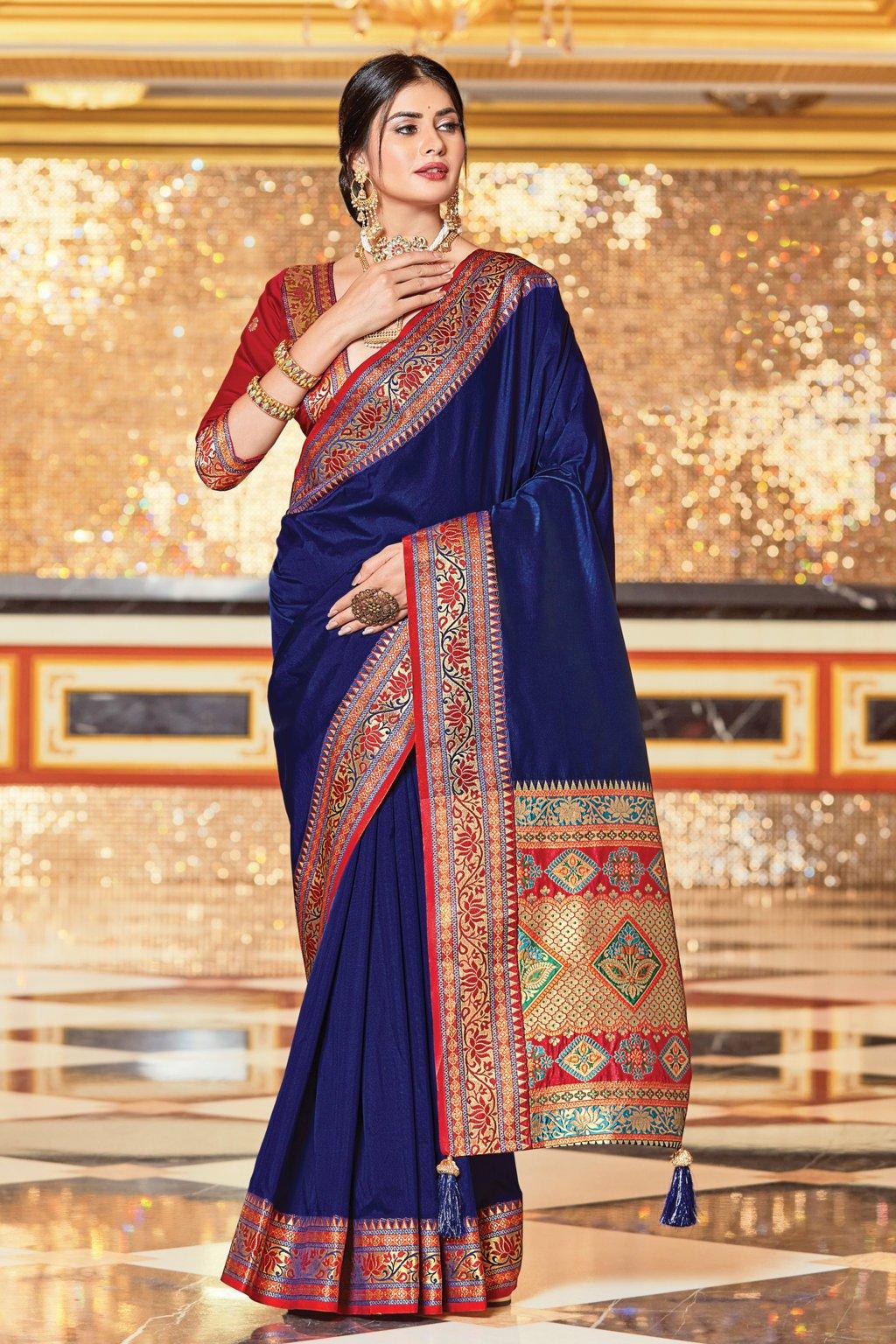 Women's Silk Woven Work Traditional Tassle saree - Sangam Prints - Indiakreations