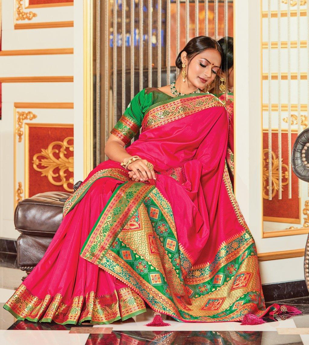 Women's Silk Woven Work Traditional Tassle saree - Sangam Prints - Indiakreations