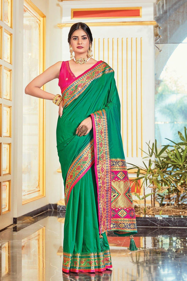 Women's Silk Woven Work Traditional Tassle saree - Sangam Prints - Indiakreations