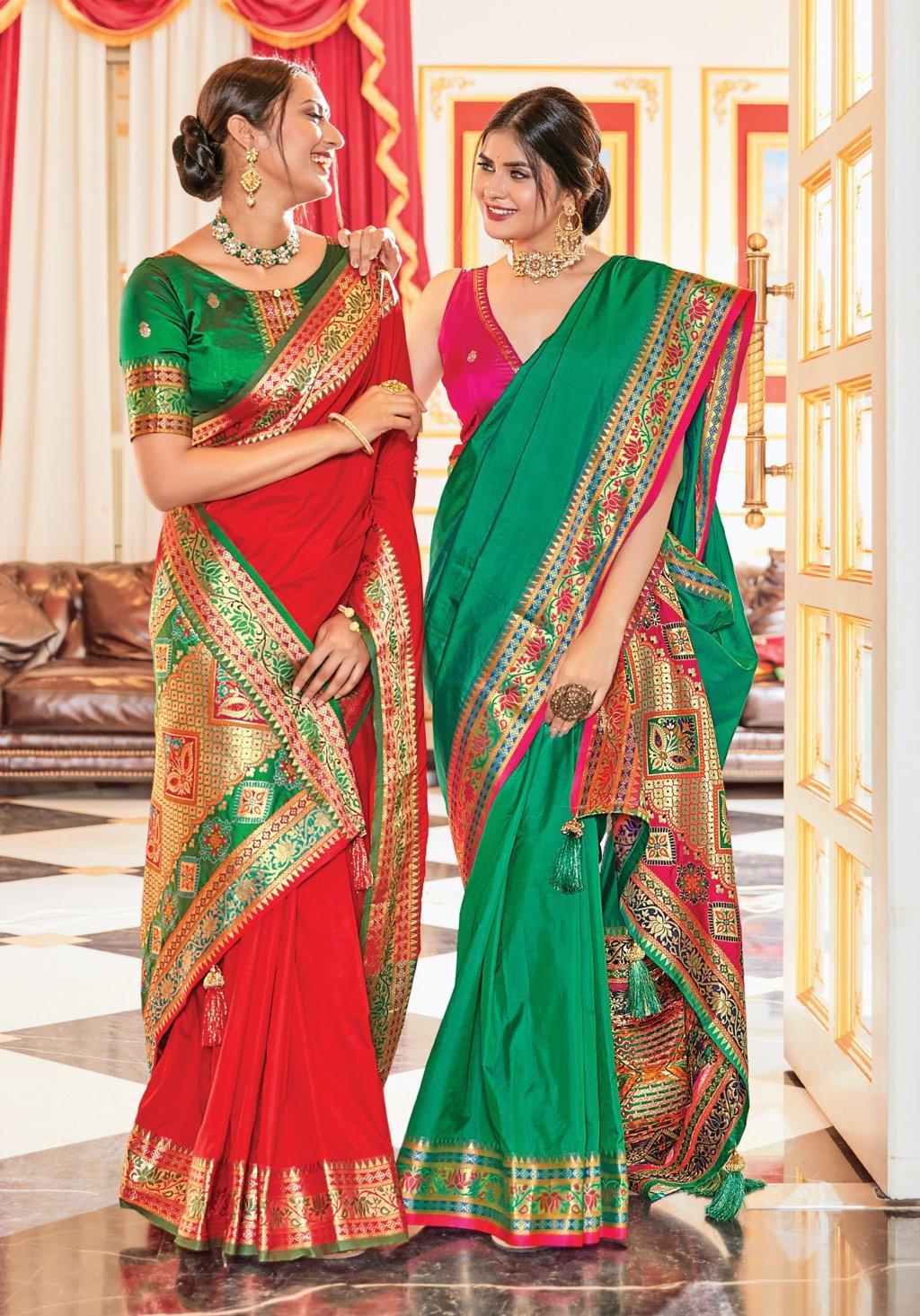 Women's Silk Woven Work Traditional Tassle saree - Sangam Prints - Indiakreations