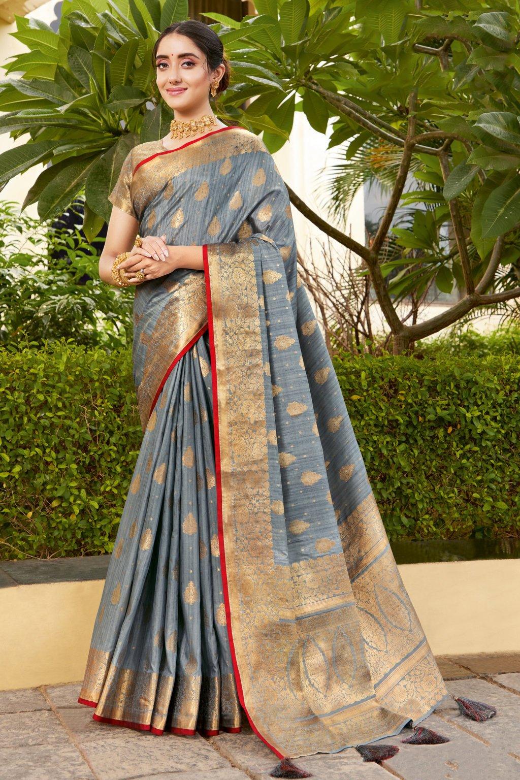 Women's Silk Woven Work Traditional Tassle saree - Sangam Prints - Indiakreations