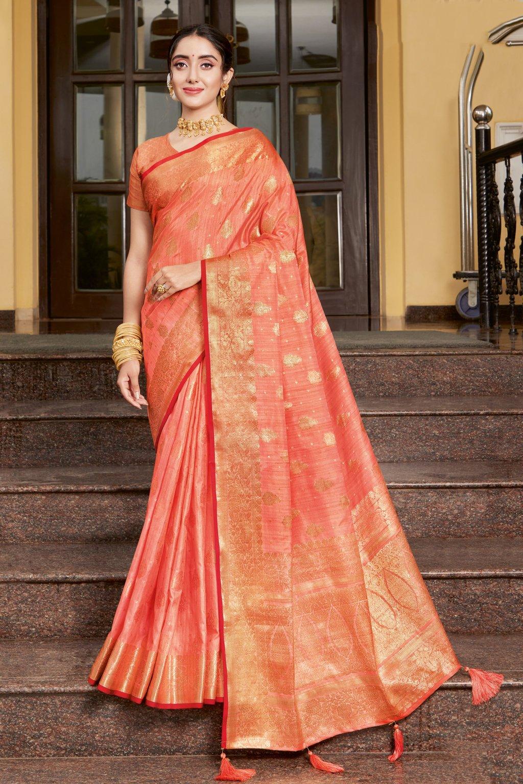 Women's Silk Woven Work Traditional Tassle saree - Sangam Prints - Indiakreations