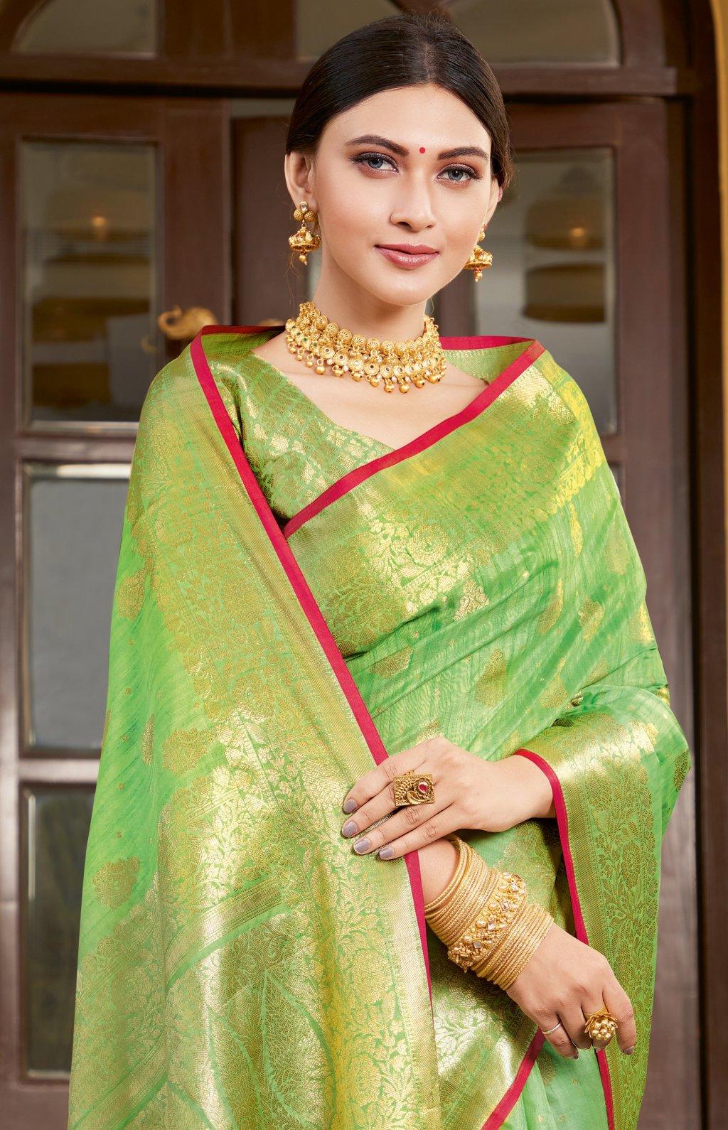 Women's Silk Woven Work Traditional Tassle saree - Sangam Prints - Indiakreations