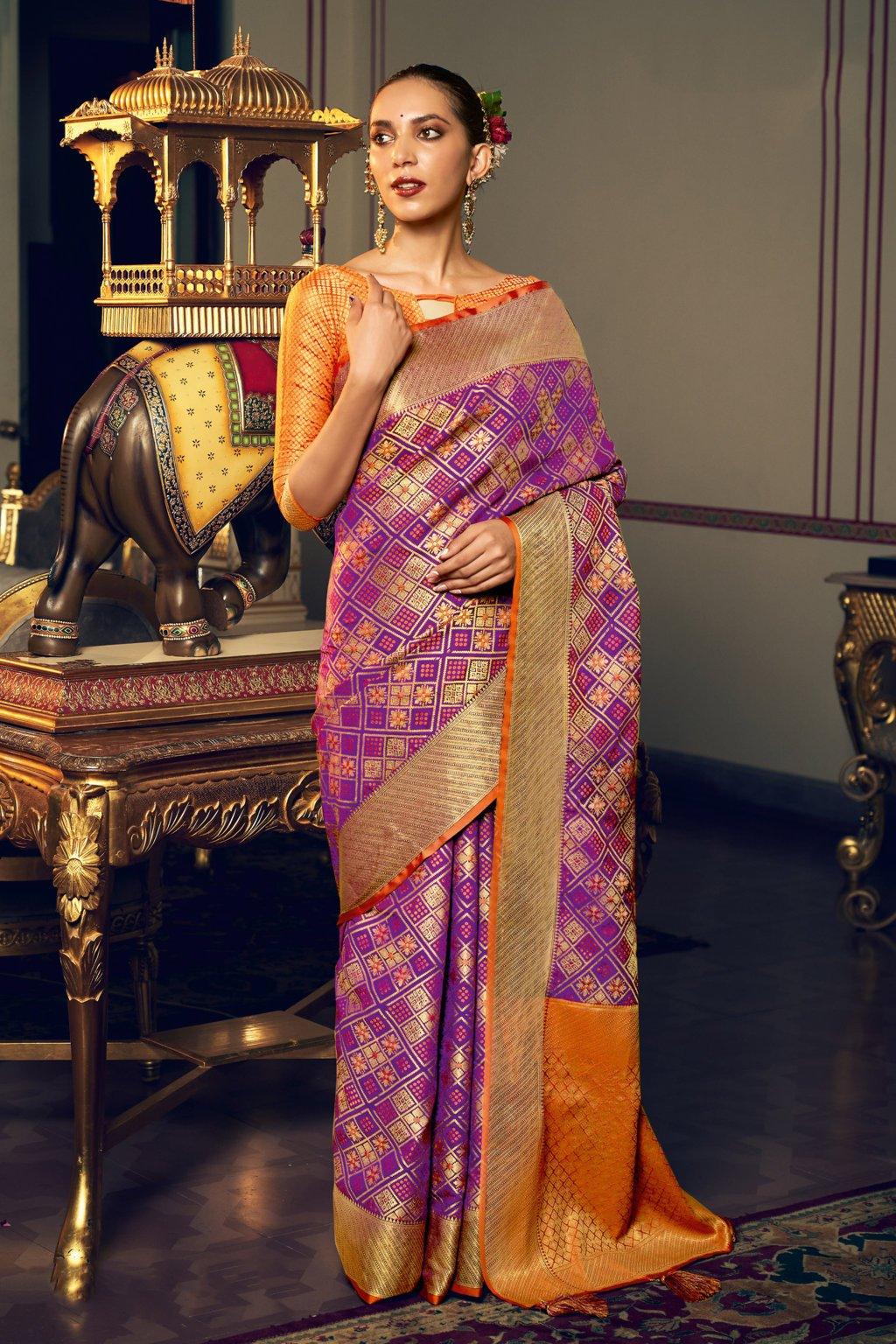 Women's Patola Silk Woven Work Traditional Tassle saree - Sangam Prints - Indiakreations