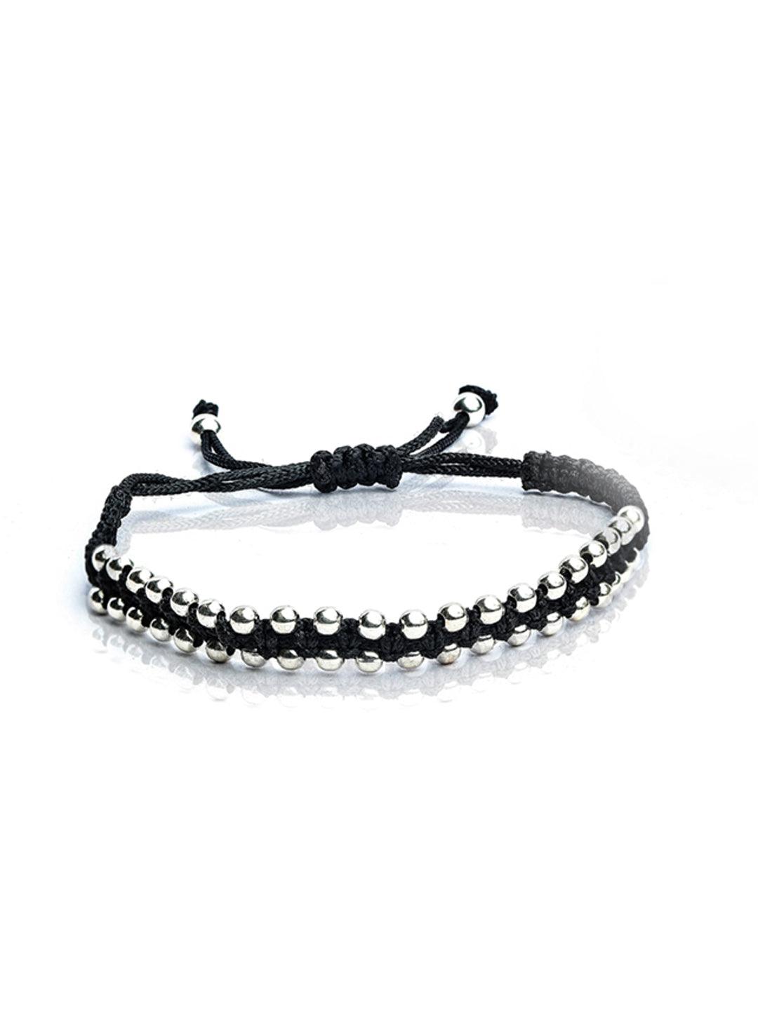 Women's Sterling Silver Beaded Black Thread Anklet & Bracelet - Priyaasi - Indiakreations