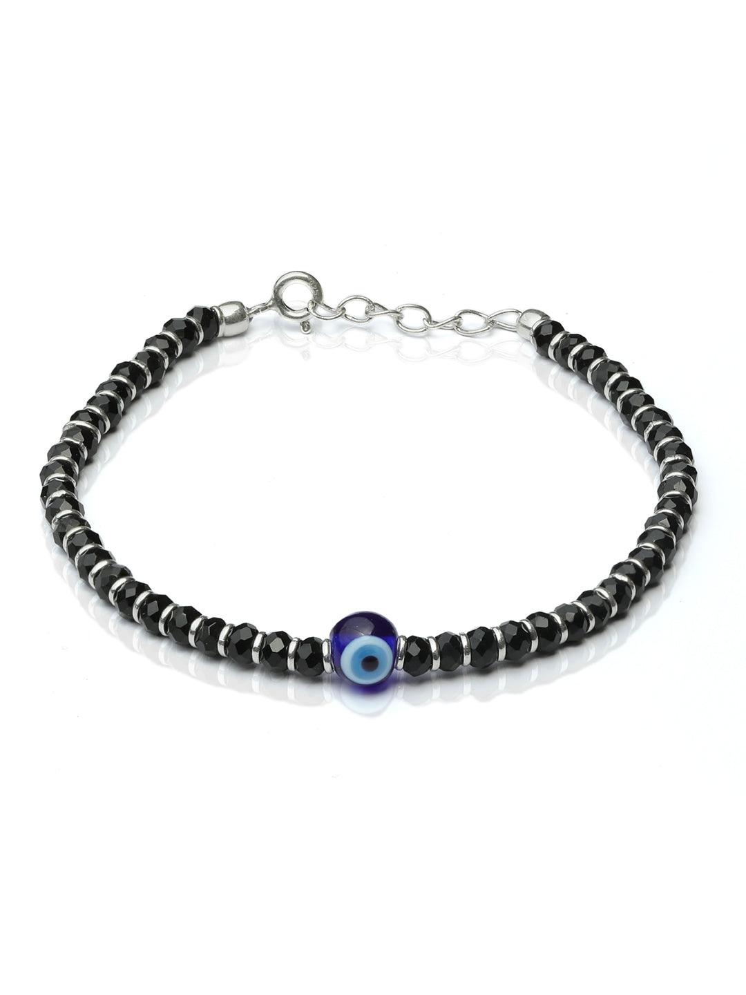 Women's Beaded Evil Eye Charm Sterling Silver Bracelet - Priyaasi - Indiakreations