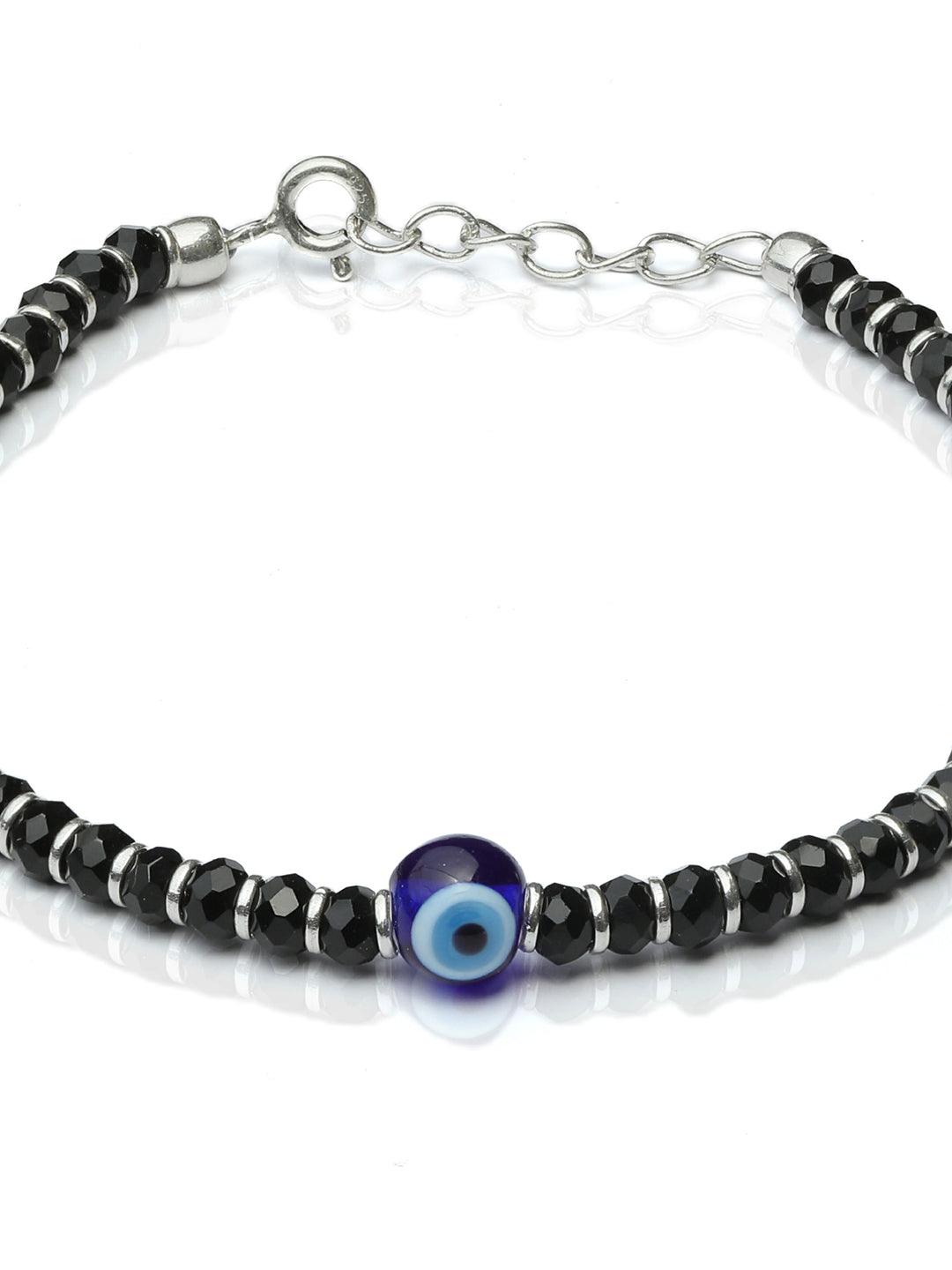 Women's Beaded Evil Eye Charm Sterling Silver Bracelet - Priyaasi - Indiakreations