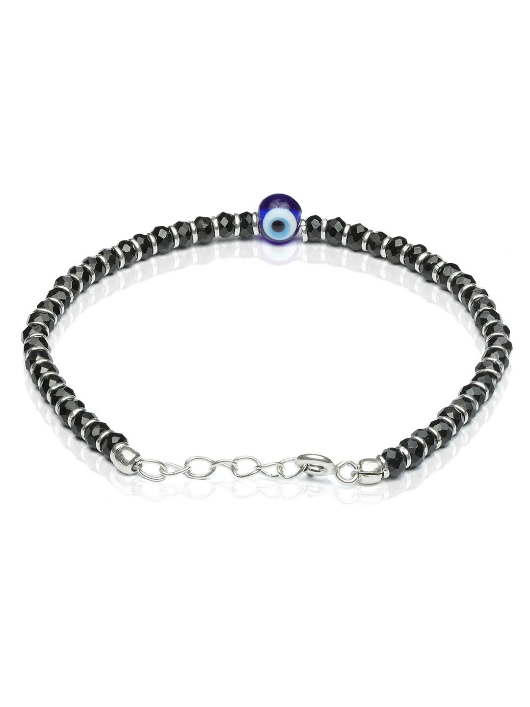 Women's Beaded Evil Eye Charm Sterling Silver Bracelet - Priyaasi - Indiakreations