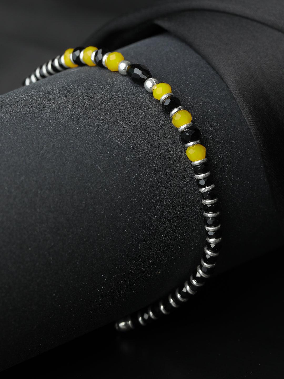 Women's Classic Black & Yellow Beaded Sterling Silver Bracelet - Priyaasi - Indiakreations