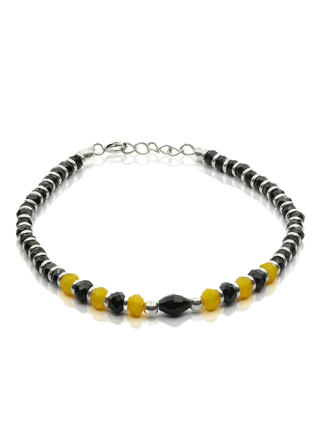 Women's Classic Black & Yellow Beaded Sterling Silver Bracelet - Priyaasi - Indiakreations