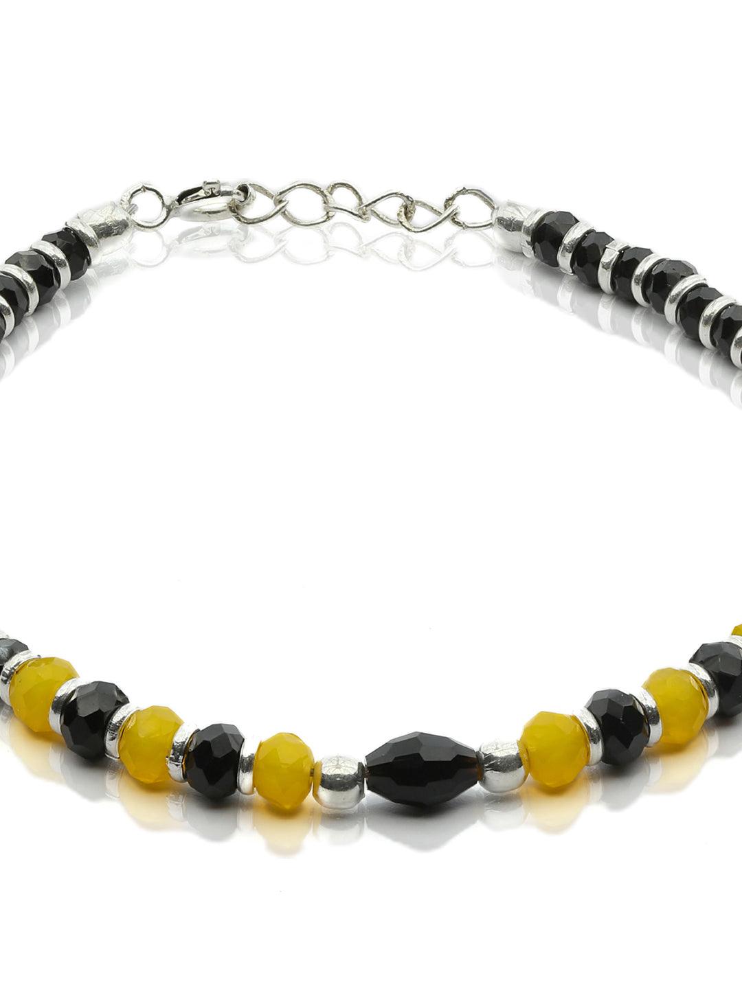 Women's Classic Black & Yellow Beaded Sterling Silver Bracelet - Priyaasi - Indiakreations