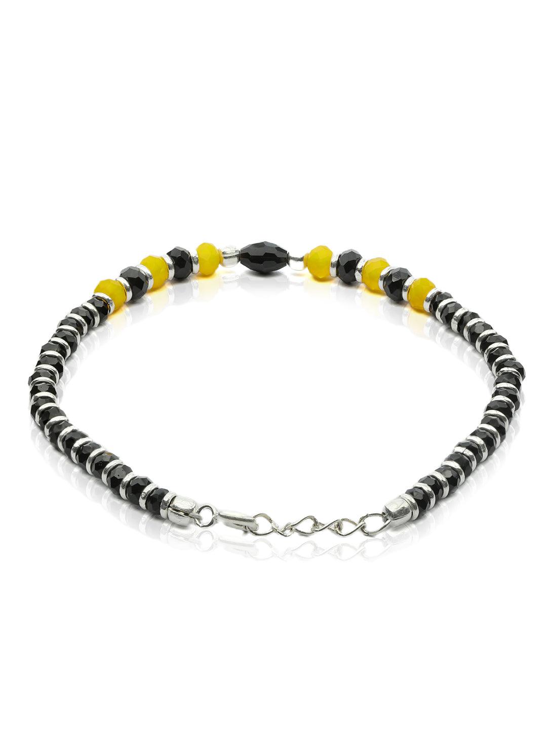 Women's Classic Black & Yellow Beaded Sterling Silver Bracelet - Priyaasi - Indiakreations