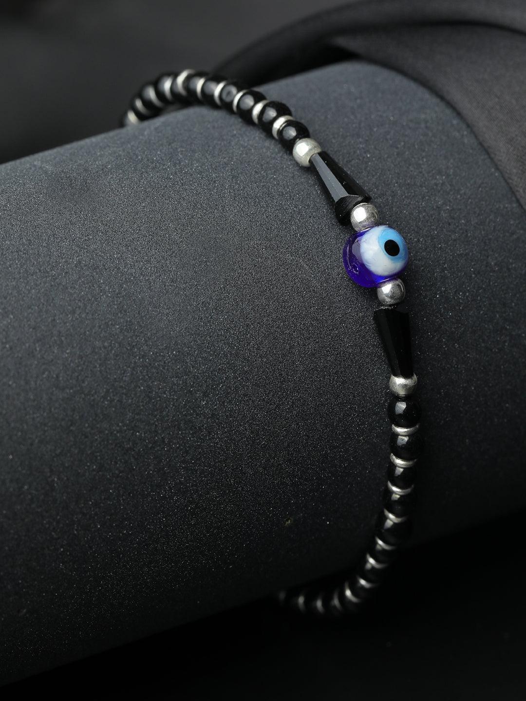 Women's Beaded Evil Eye Charm Sterling Silver Bracelet - Priyaasi - Indiakreations