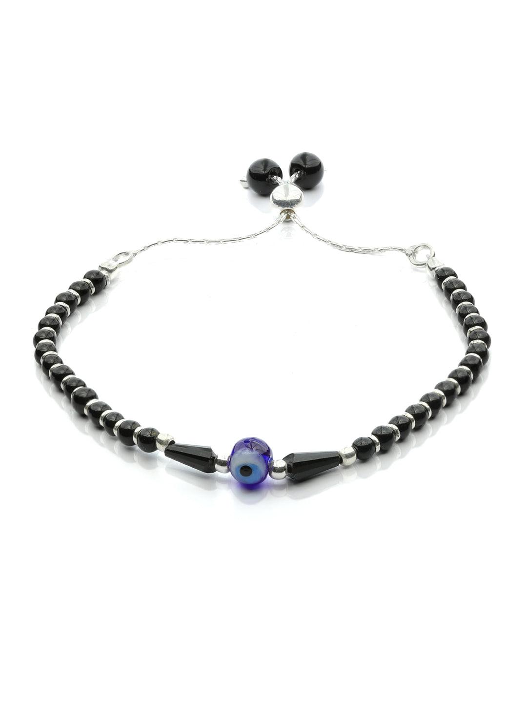 Women's Beaded Evil Eye Charm Sterling Silver Bracelet - Priyaasi - Indiakreations