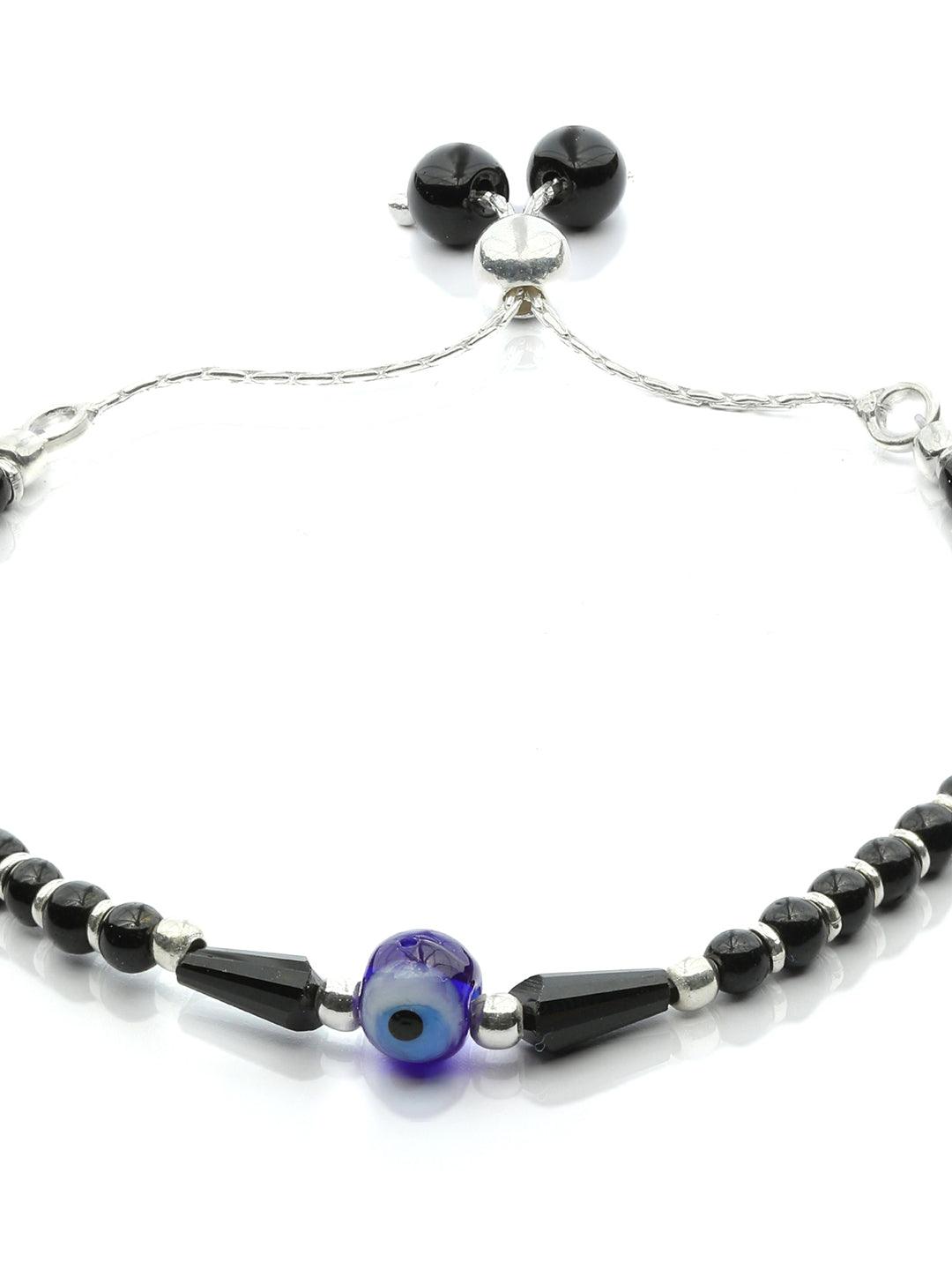 Women's Beaded Evil Eye Charm Sterling Silver Bracelet - Priyaasi - Indiakreations