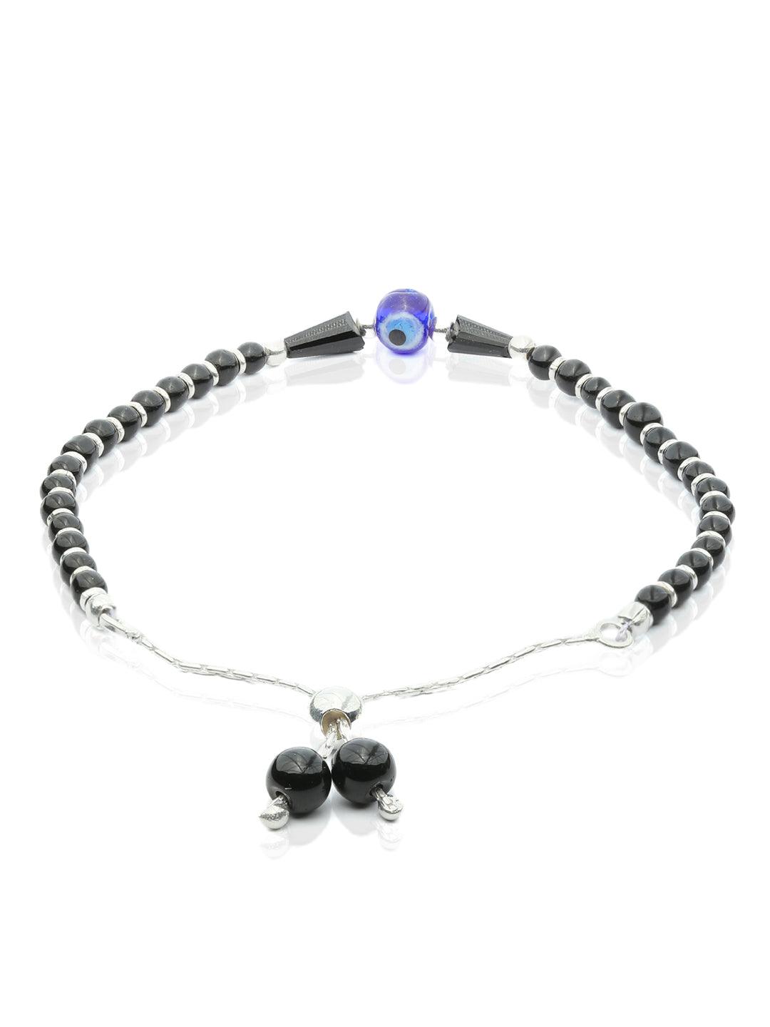 Women's Beaded Evil Eye Charm Sterling Silver Bracelet - Priyaasi - Indiakreations