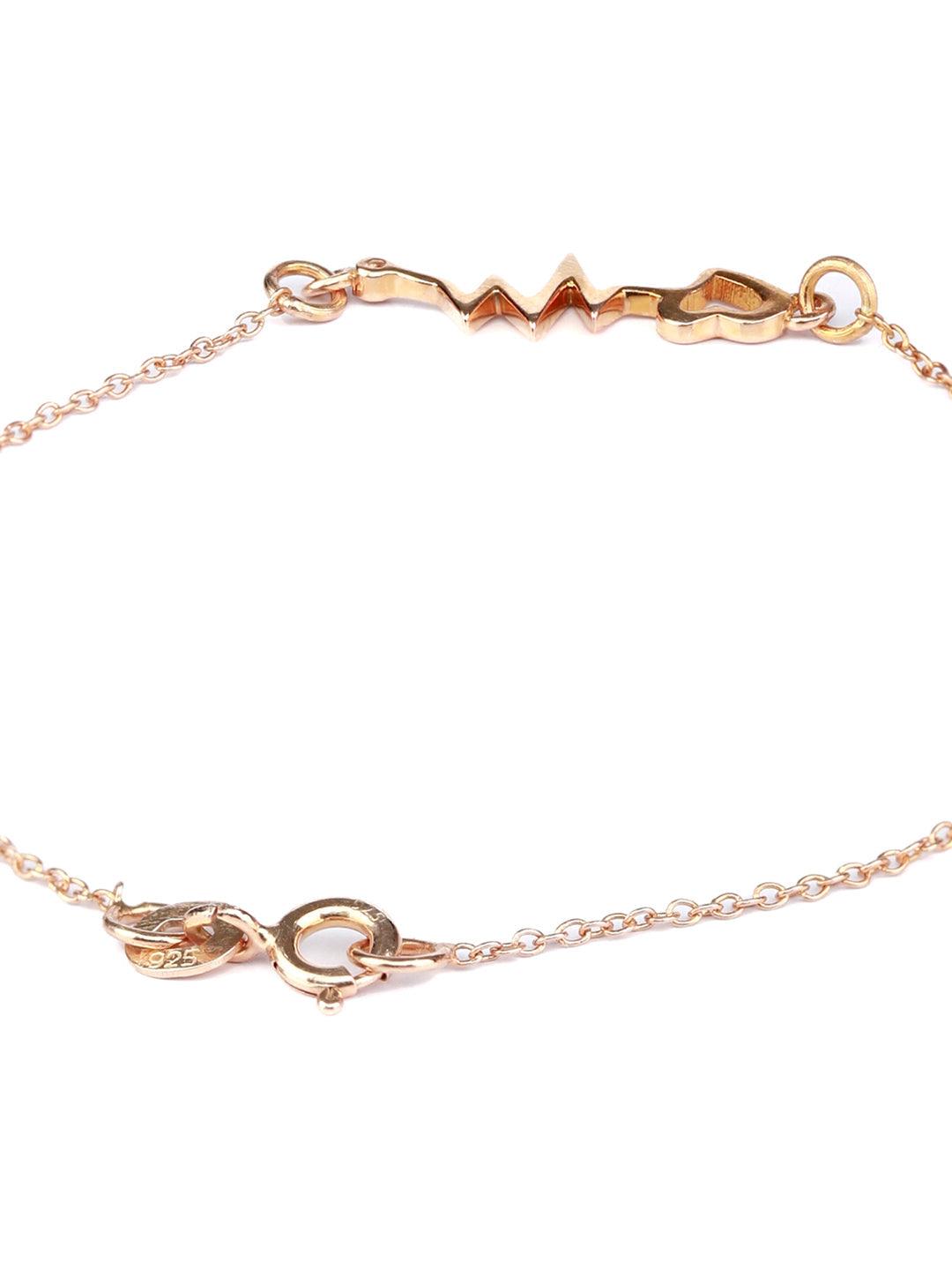 Women's Rose Gold Heartbeat Sterling Silver Bracelet - Priyaasi - Indiakreations