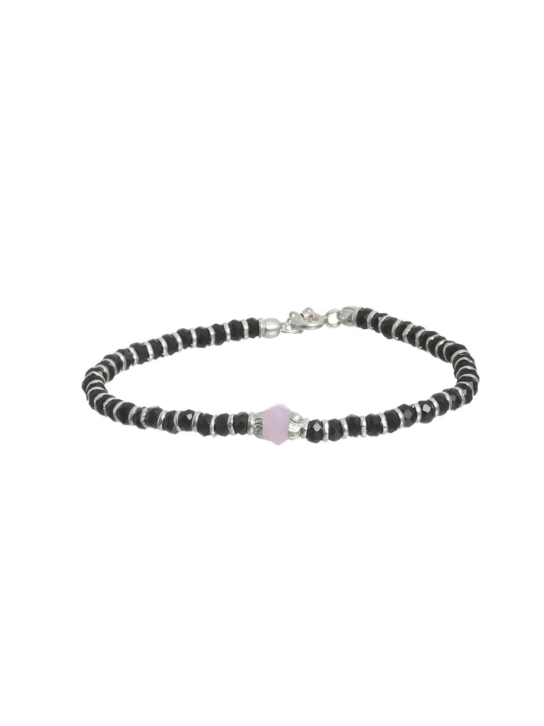 Women's Pink and Black Stone Sterling Silver Bracelet - Priyaasi - Indiakreations