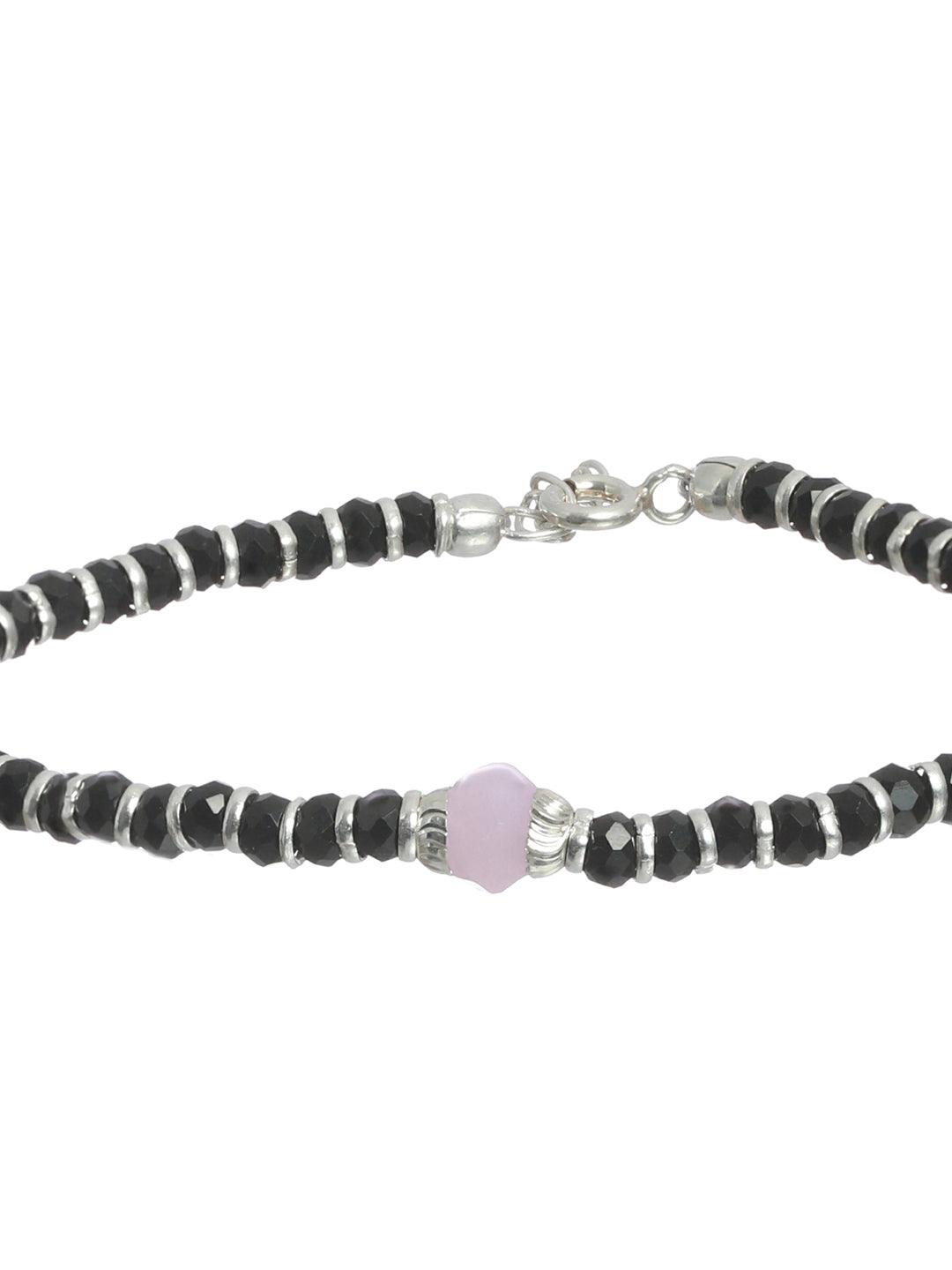 Women's Pink and Black Stone Sterling Silver Bracelet - Priyaasi - Indiakreations