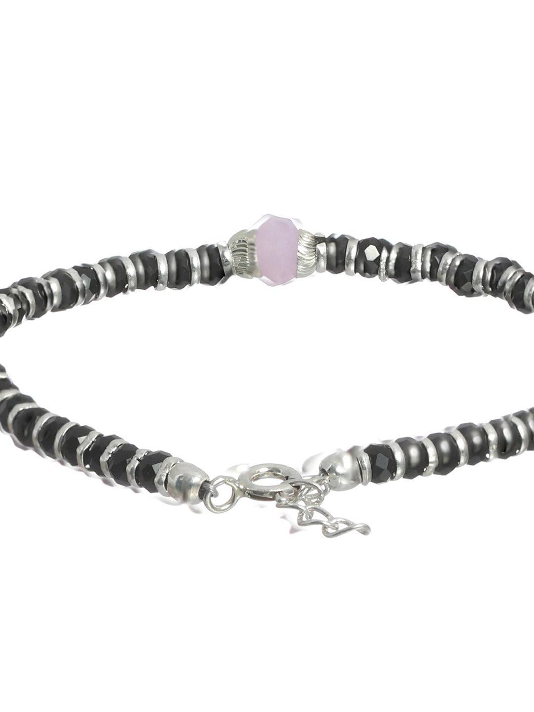 Women's Pink and Black Stone Sterling Silver Bracelet - Priyaasi - Indiakreations