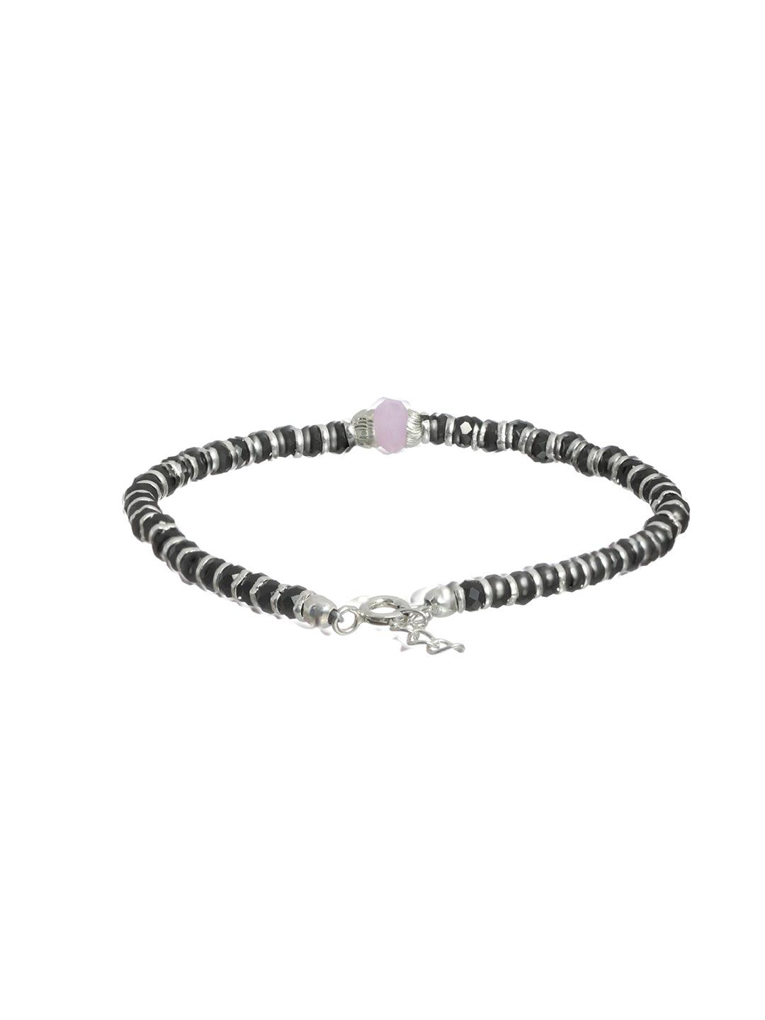 Women's Pink and Black Stone Sterling Silver Bracelet - Priyaasi - Indiakreations