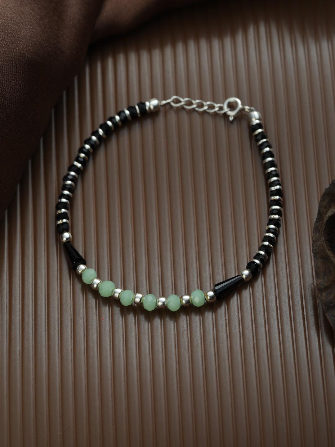 Women's Green and Black Stones Sterling Silver Bracelet - Priyaasi - Indiakreations