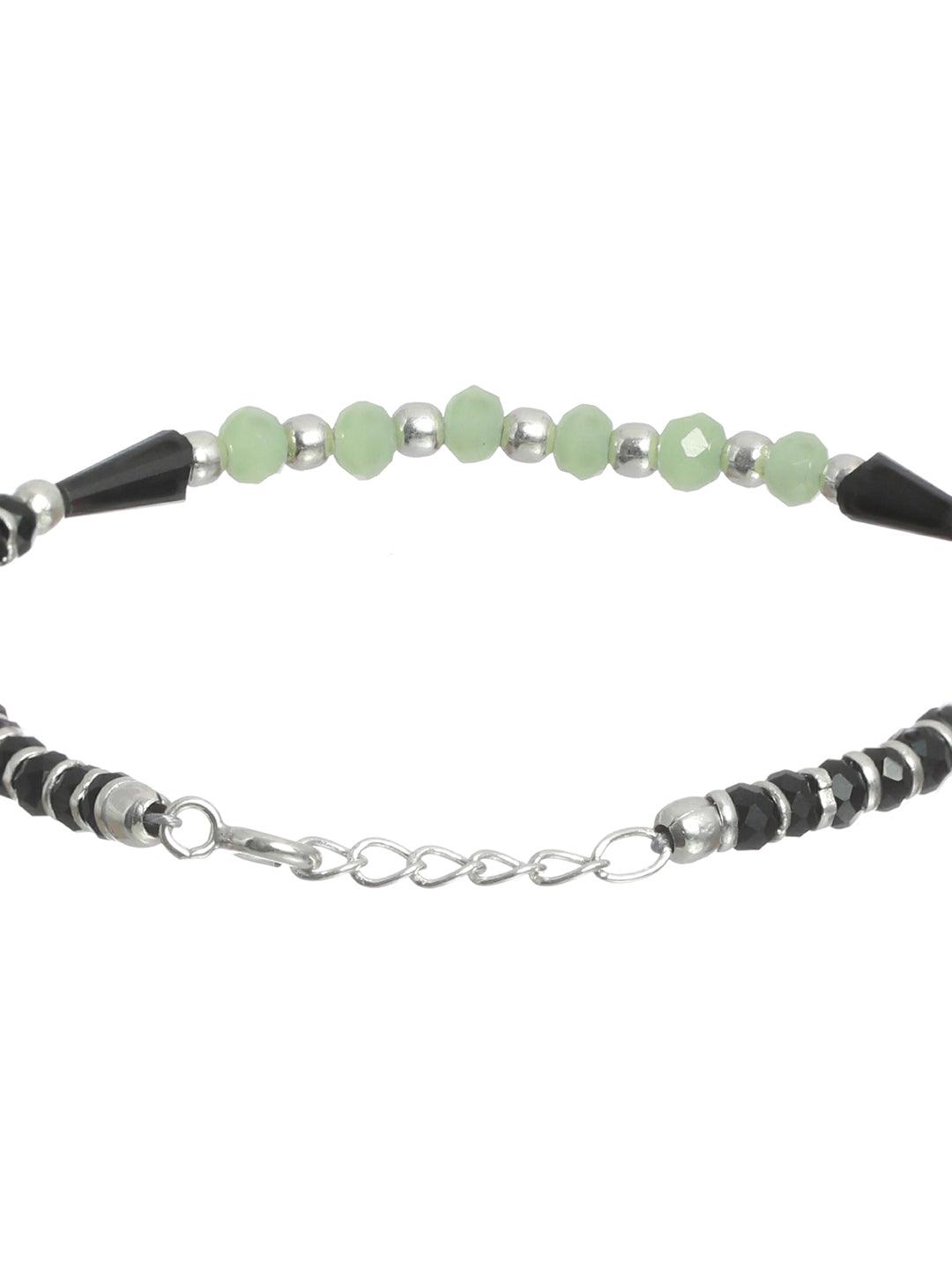 Women's Green and Black Stones Sterling Silver Bracelet - Priyaasi - Indiakreations