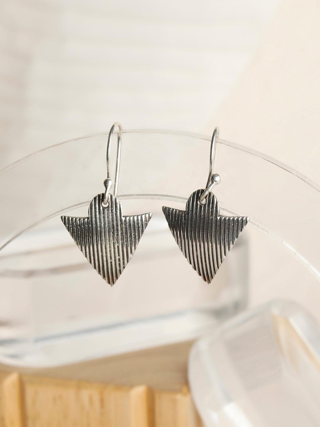 Women's Patterned Sterling Silver Triangle Drop Earrings - Priyaasi - Indiakreations