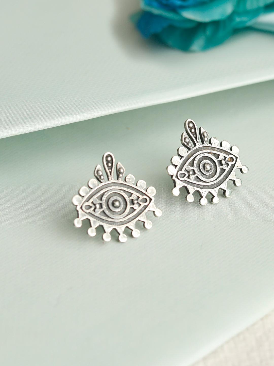 Women's Trinket Evil Eye Oxidised Silver Earrings - Priyaasi - Indiakreations