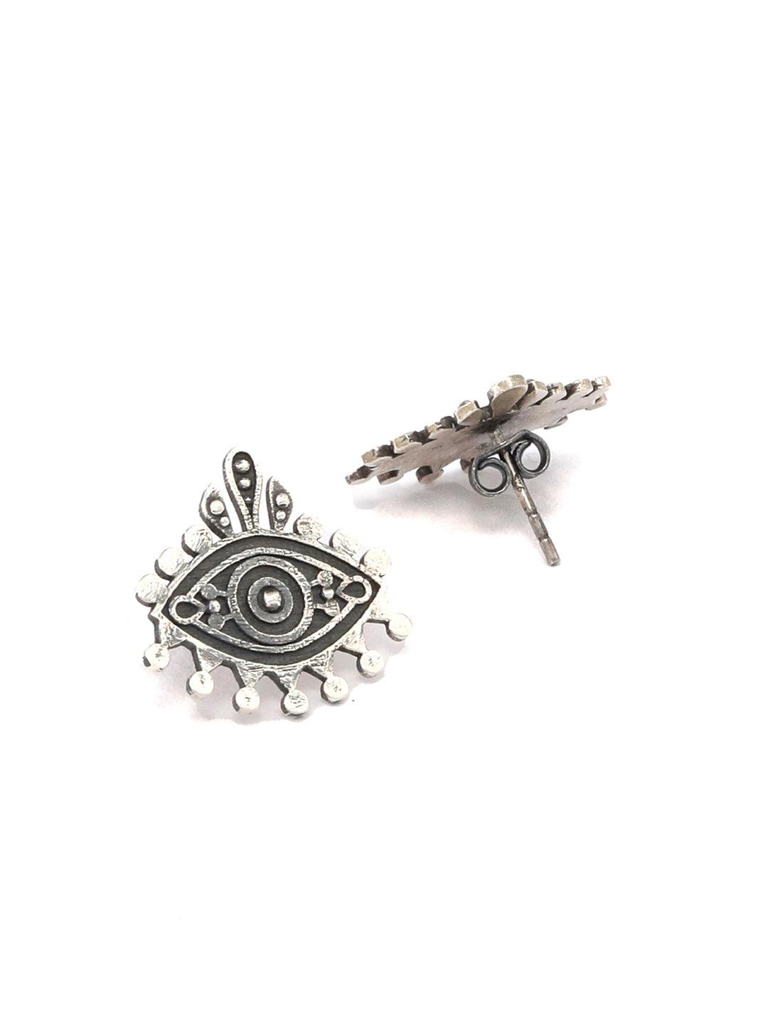 Women's Trinket Evil Eye Oxidised Silver Earrings - Priyaasi - Indiakreations