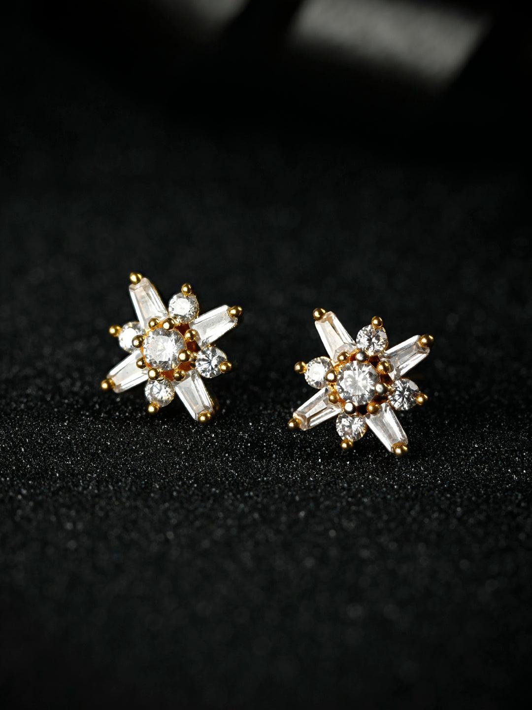 Women's Sterling Silver Floral Gold Plated Studs - Priyaasi - Indiakreations