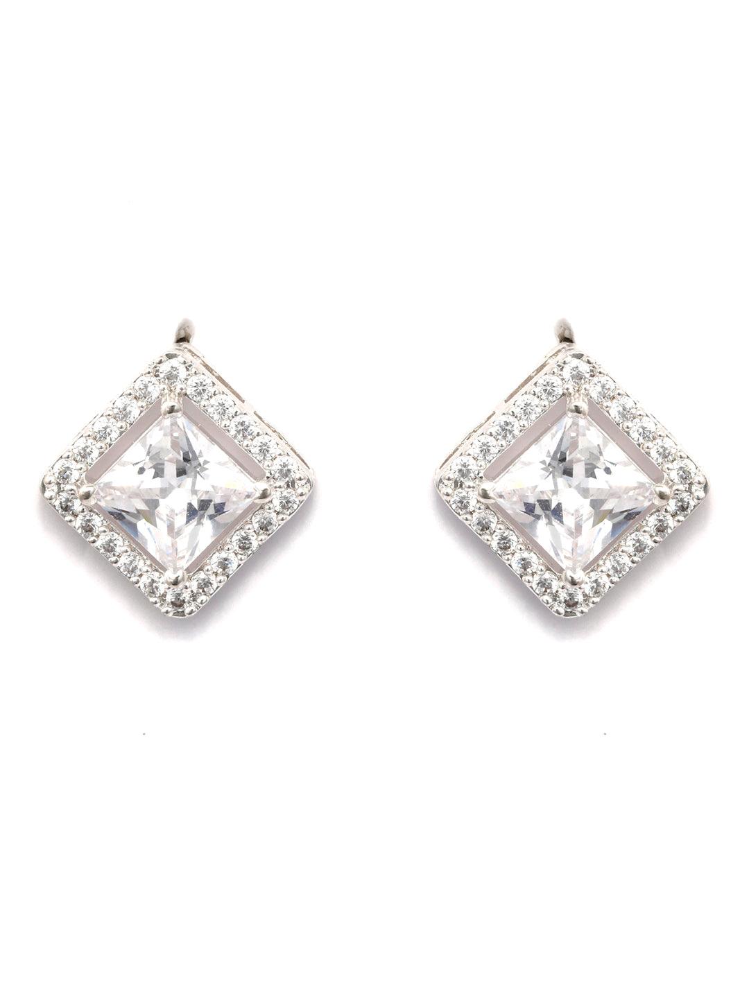 Women's Sterling Silver Square Cubic Zirconia Studs - Priyaasi - Indiakreations