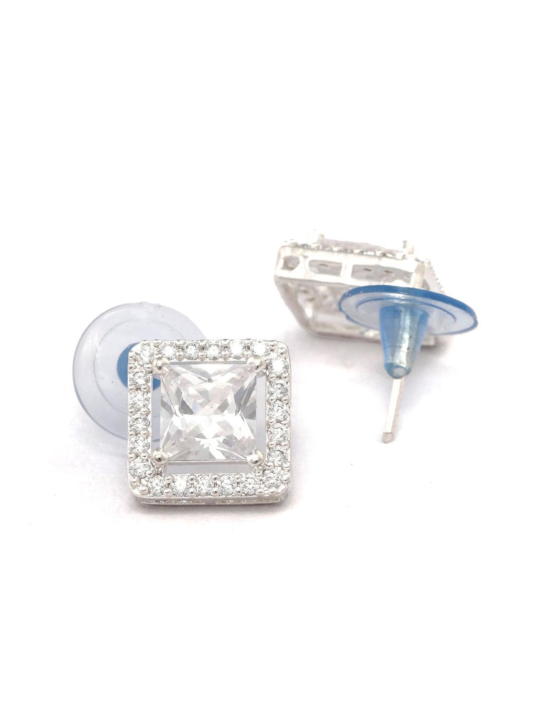 Women's Sterling Silver Square Cubic Zirconia Studs - Priyaasi - Indiakreations