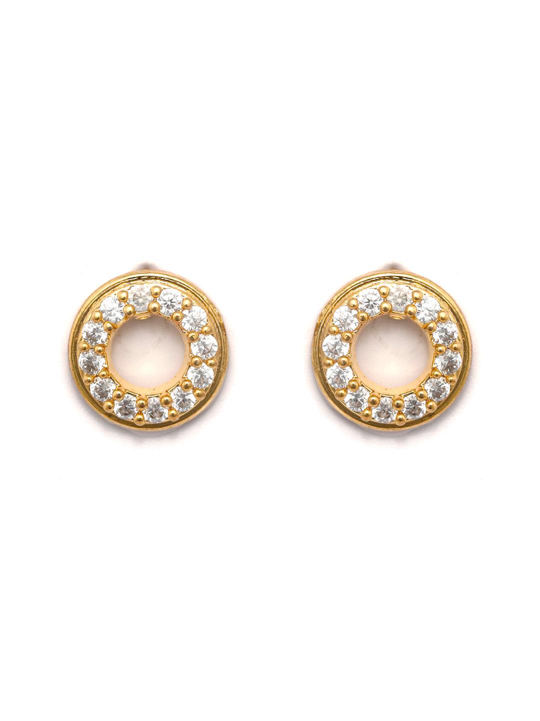 Women's Sterling Silver Round Gold Plated American Diamond Studs - Priyaasi - Indiakreations
