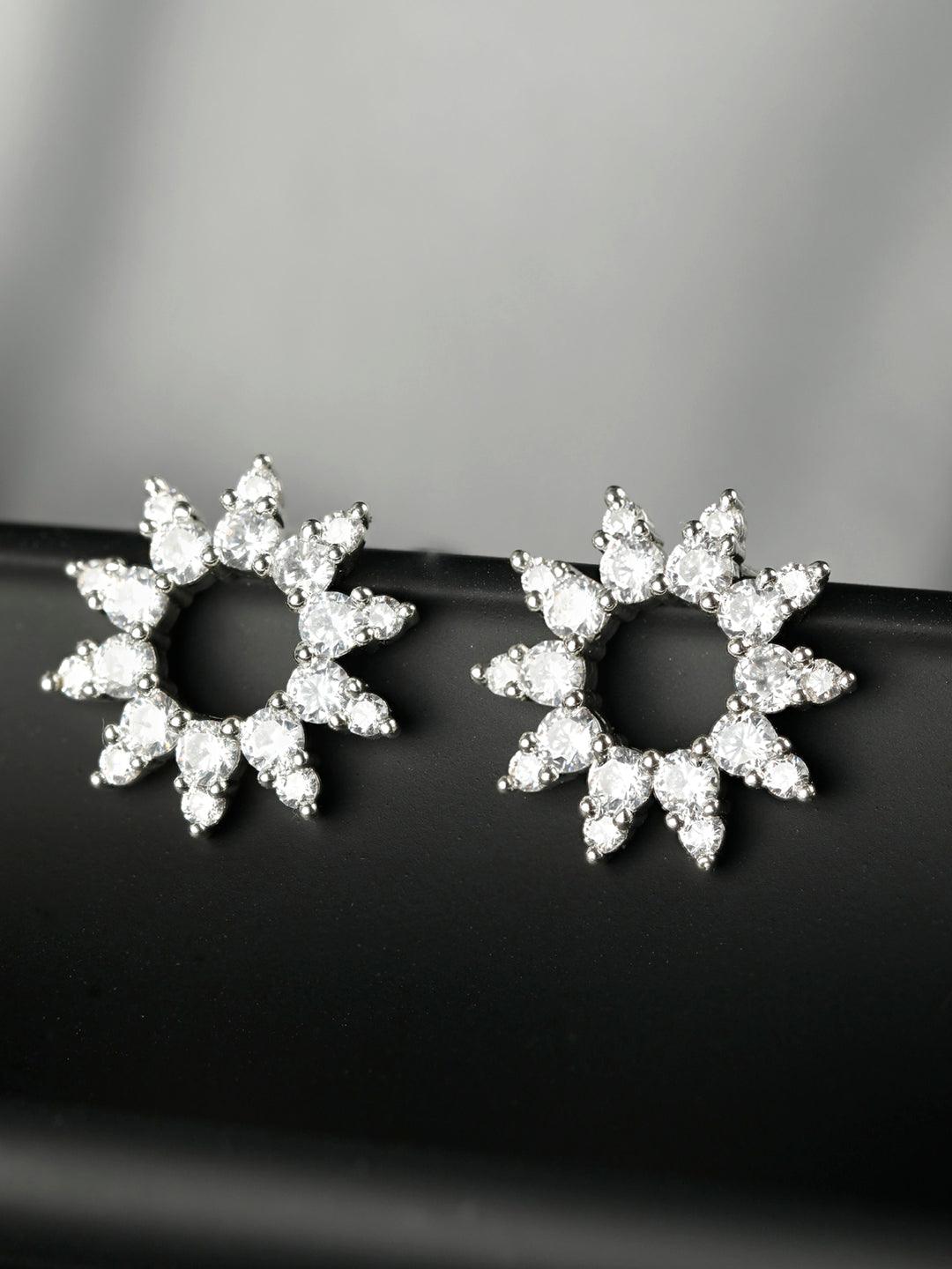 Women's Sterling Silver Sunshine American Diamond Studs - Priyaasi - Indiakreations