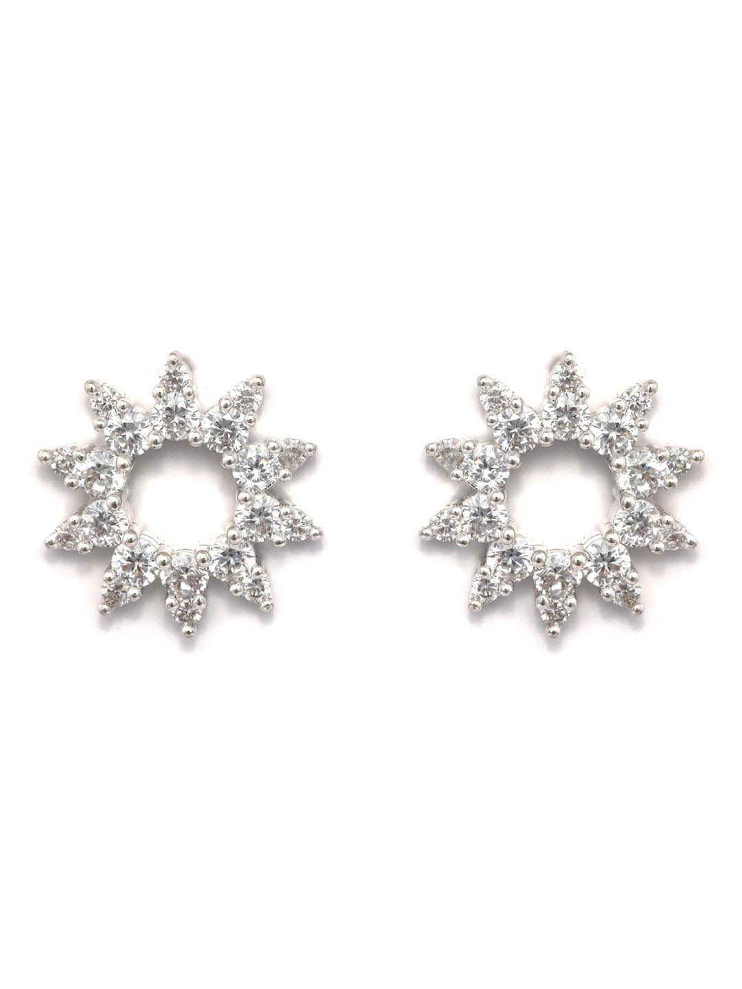 Women's Sterling Silver Sunshine American Diamond Studs - Priyaasi - Indiakreations