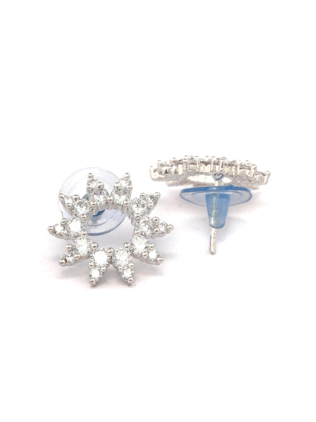 Women's Sterling Silver Sunshine American Diamond Studs - Priyaasi - Indiakreations