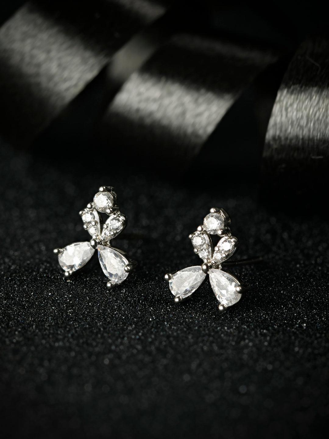 Women's Sterling Silver Floral Angel Shape American Diamond Studs - Priyaasi - Indiakreations