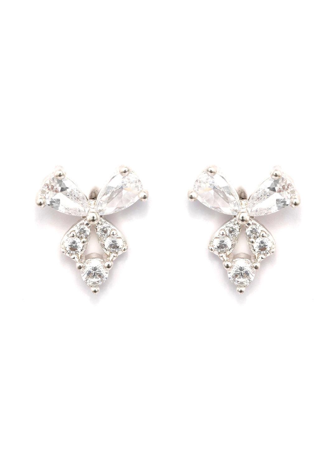 Women's Sterling Silver Floral Angel Shape American Diamond Studs - Priyaasi - Indiakreations