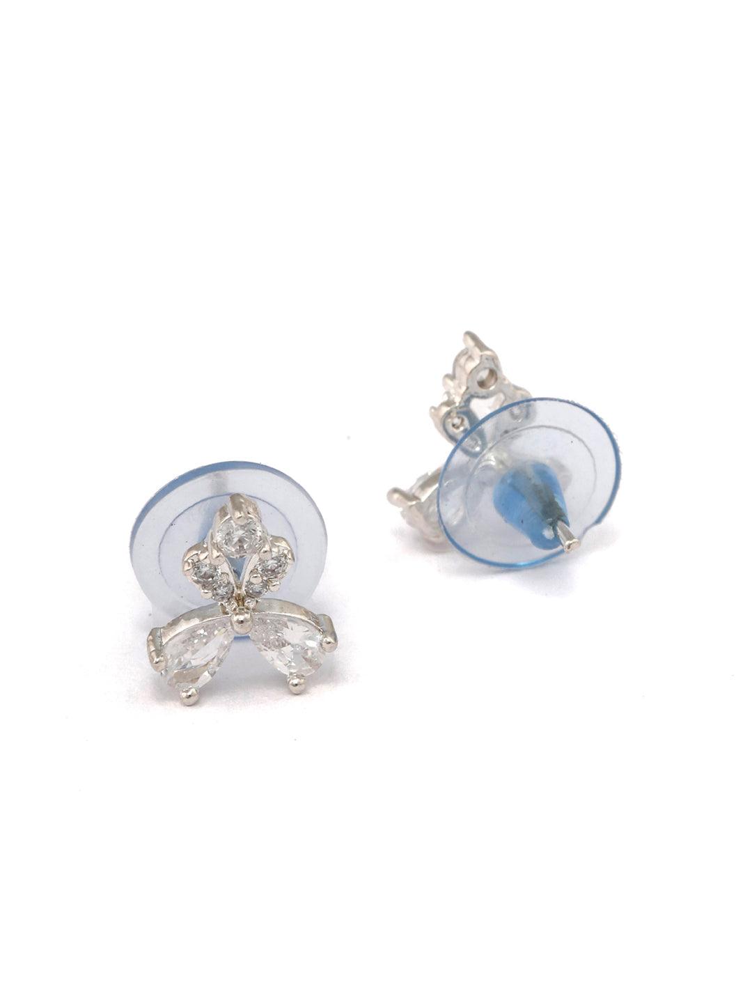 Women's Sterling Silver Floral Angel Shape American Diamond Studs - Priyaasi - Indiakreations