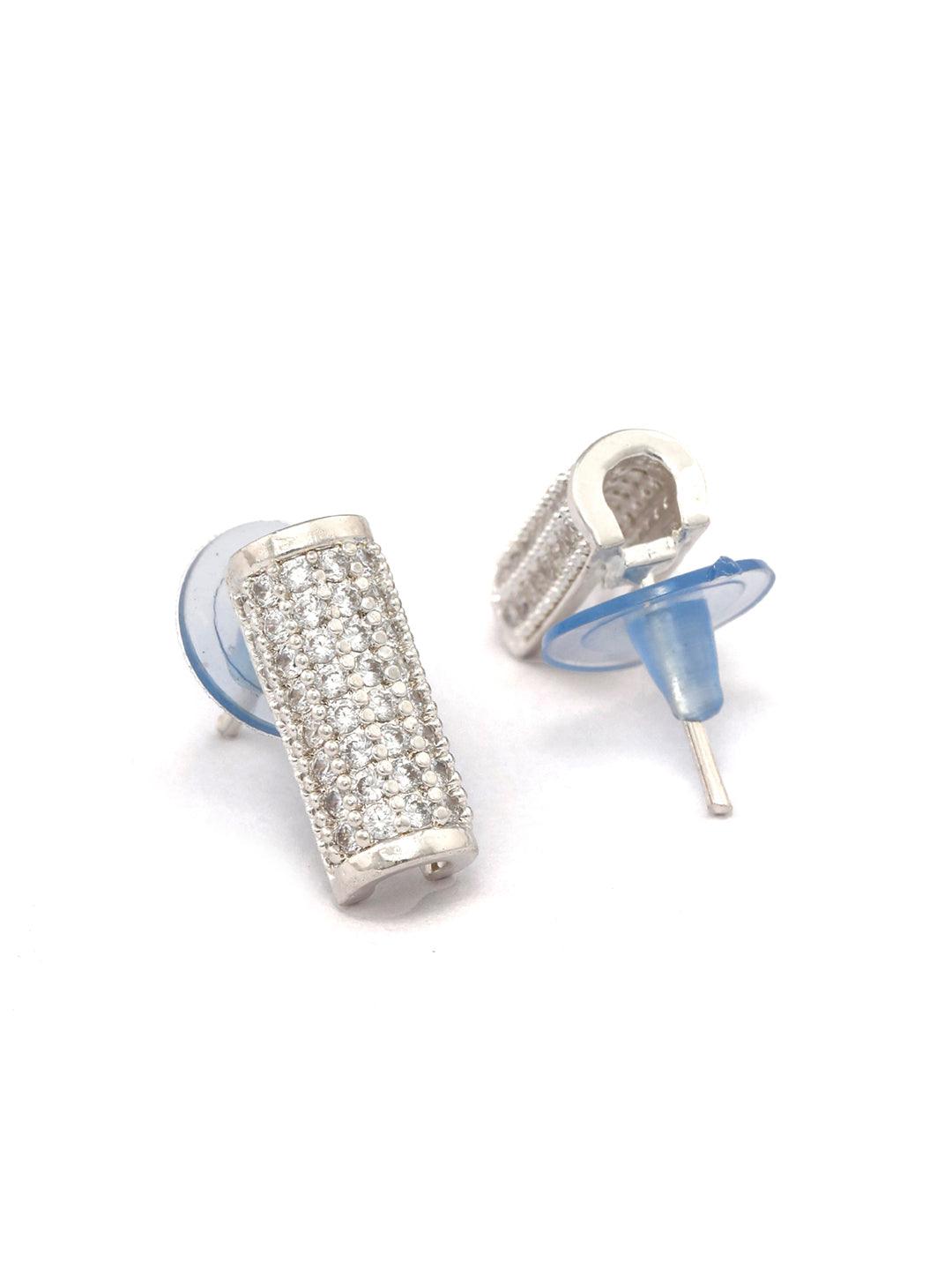 Women's Sterling Silver American Diamond Half Sphere Silver Plated Studs - Priyaasi - Indiakreations