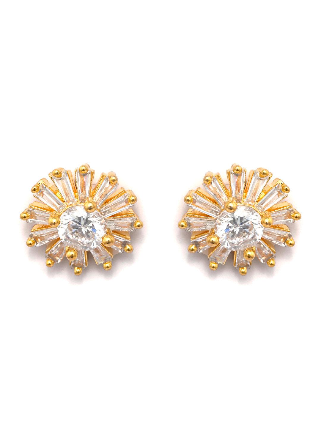 Women's Sterling Silver American Diamond Enchanting Flower Gold Plated Studs - Priyaasi - Indiakreations