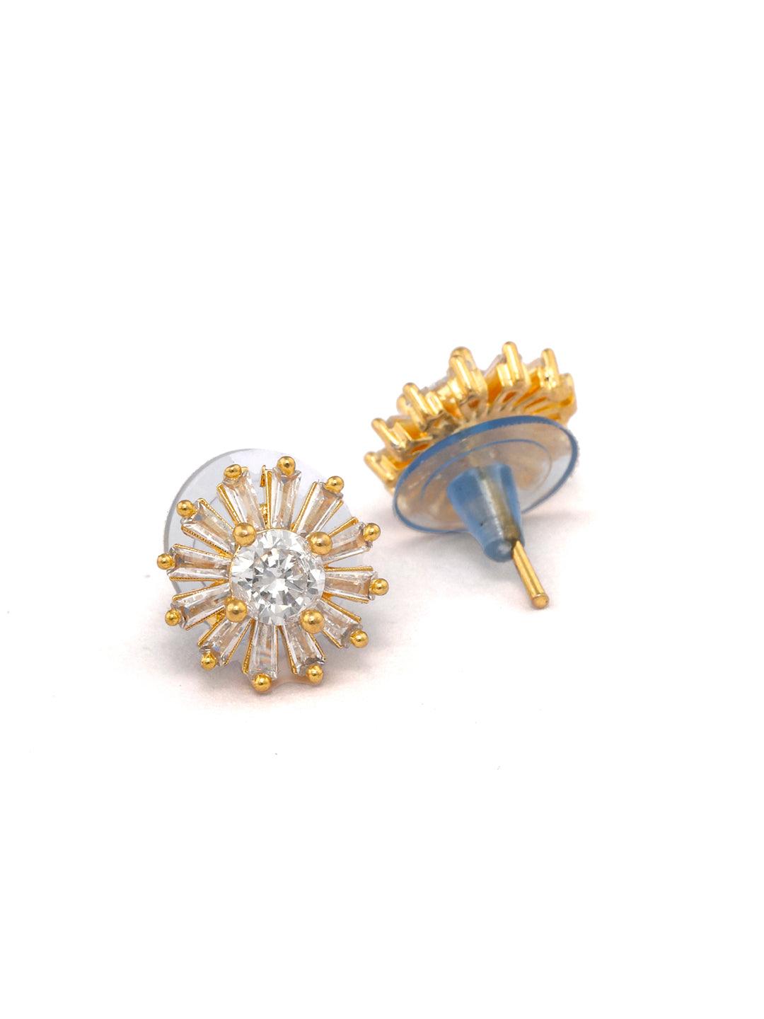 Women's Sterling Silver American Diamond Enchanting Flower Gold Plated Studs - Priyaasi - Indiakreations